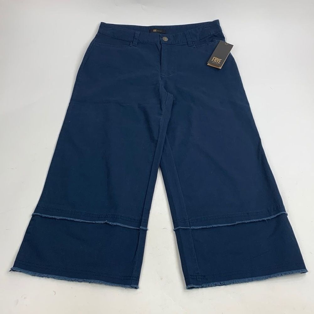 NWT Frye Nightfall Navy Wide Leg Raw Hem Boho Pants Size 14
